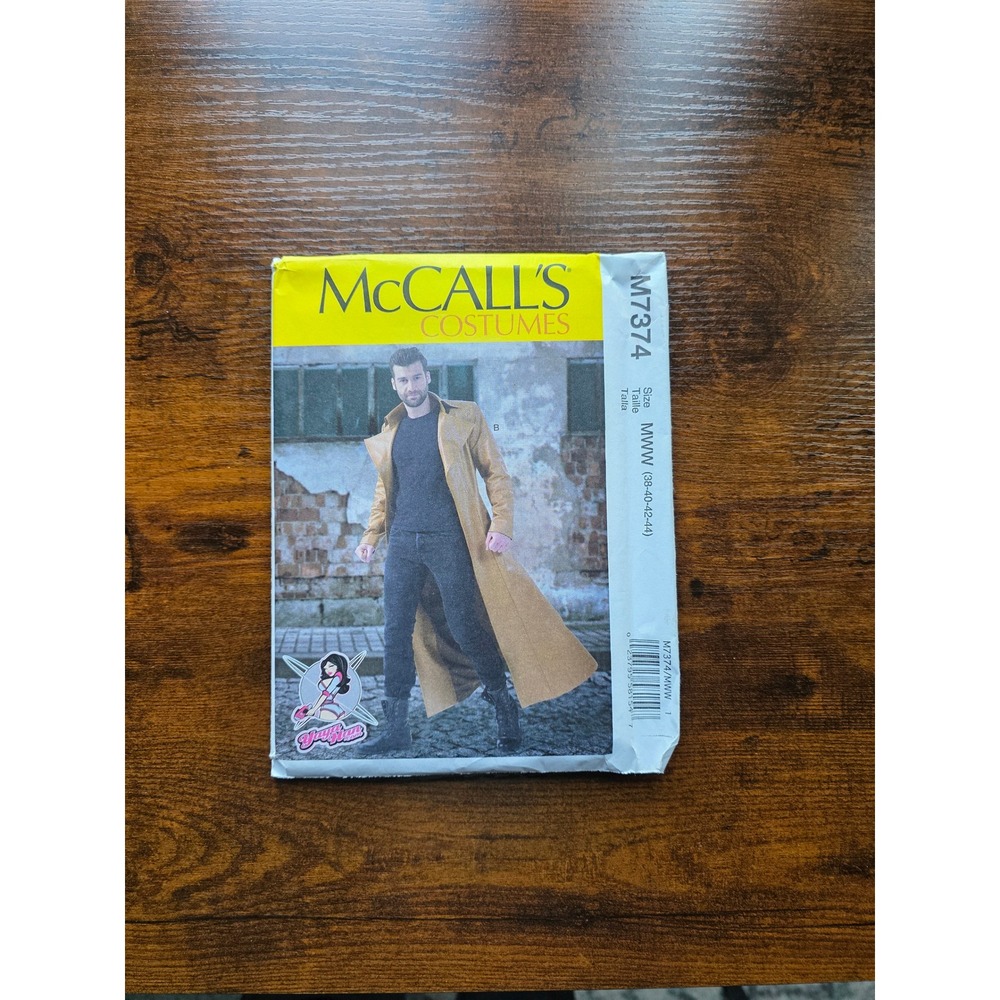McCalls M7374 Mens Costume Sewing Pattern Yaya Han Trench Coat Size 38-44 Uncut